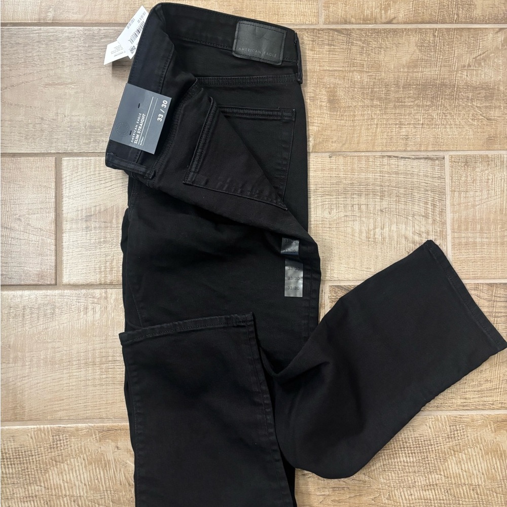 American Eagle Men's Black Slim Straight Jeans AirFLex+
